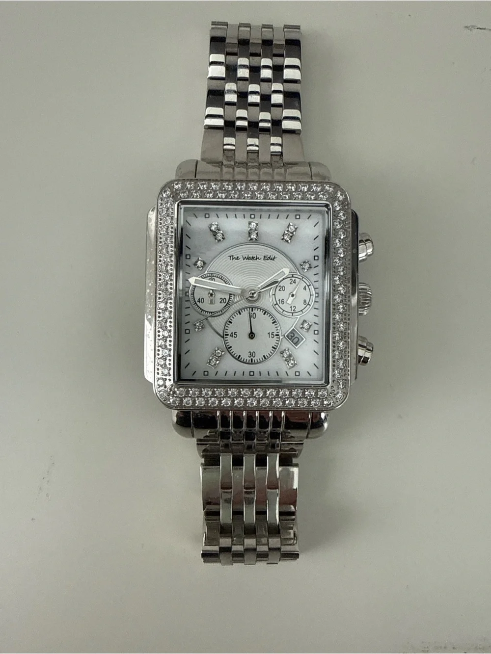Women's Silver Crystal Square Chronograph Watch